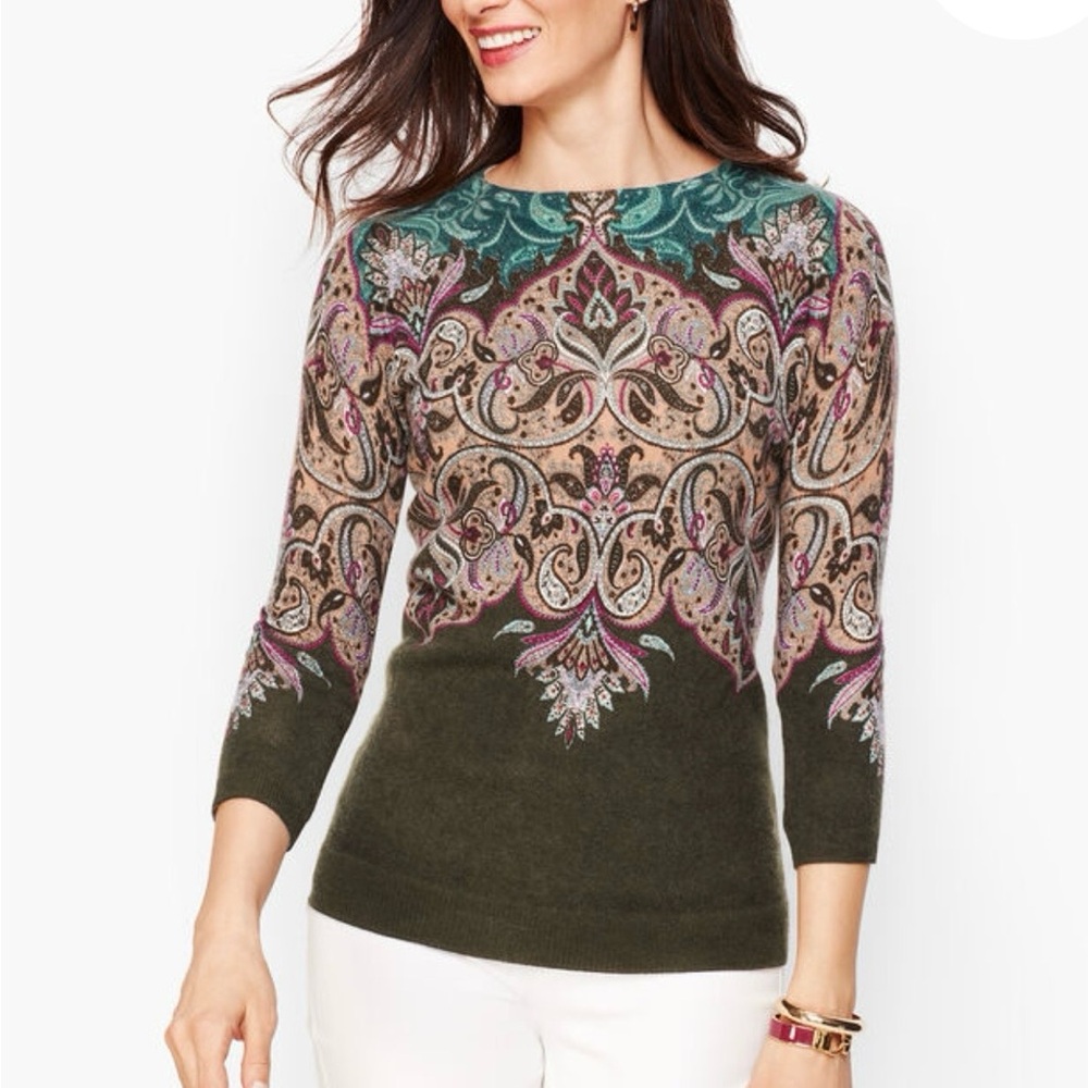Talbots Audrey 100% Cashmere Sweater Paisley Size Large EUC